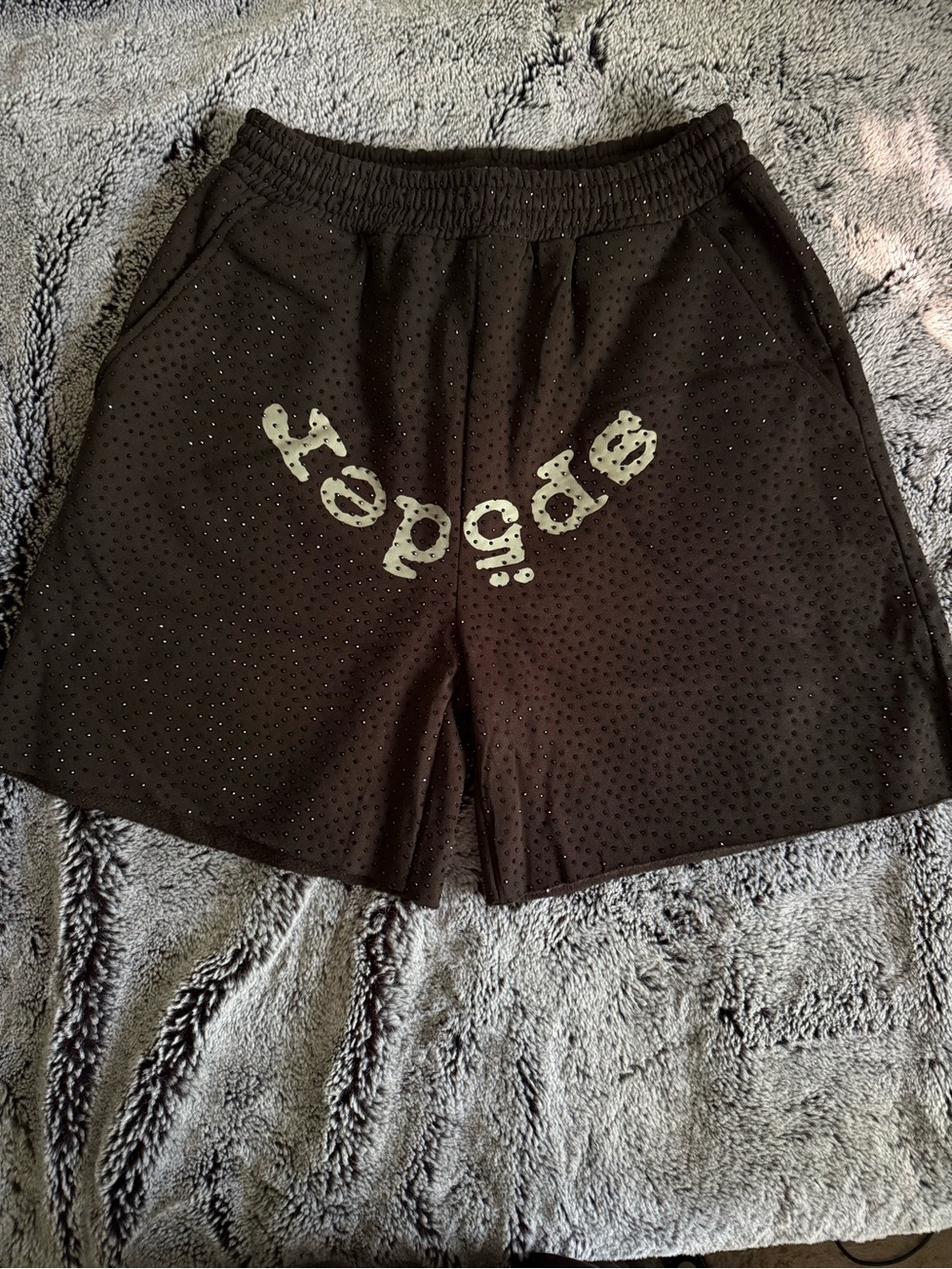Black rhinestone Sp5der shorts